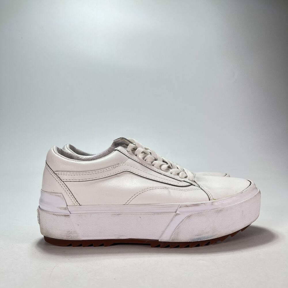Vans Old Skool Stacked True White Leather Platform Shoes 500714 Women's Size 9